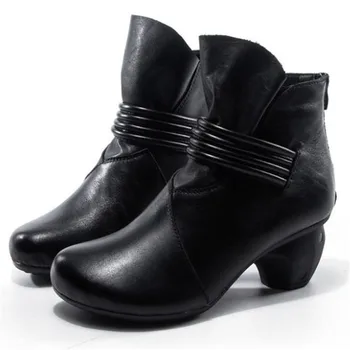 

2019 New Fashion Solid Color Full Genuine Leather Boots Autumn Winter Boots Elegant Comfor Warm Shoes Women's Shoes Snow Boots