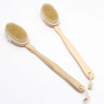 

Natural Bristle Bath Brush Long Handle Wooden Bristles Soft Hair Rub Back Shower Brush Remove The Horny Massage Brush