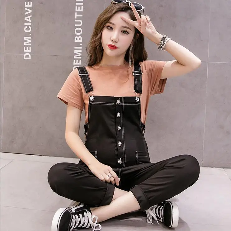 646 Black 646# расшитые бисером хлопковые комбинезоны для беременных осенние корейские модные комбинезоны для Осенняя коллекция одежды для беременных нагрудник длинные штаны - Цвет: 646 Black