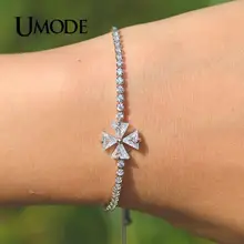 UMODE, новая мода, большой цирконовый крест, регулируемые браслеты для женщин, белое золото, треугольник, проложенный фианитом, коробка, цепь, ювелирное изделие, AUB0220