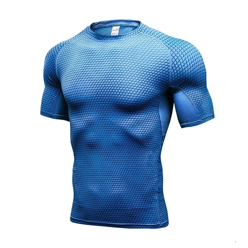 Высокие эластичные Для мужчин, футболки с длинным рукавом рубашки с коротким рукавом быстрый сухой мышечная Спортивная рубашка с короткими рукавами, мужской Рашгард - Цвет: 4023blue
