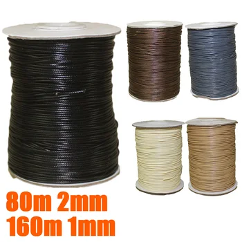 

80M/160M Korean Waxed Cord String Thread 2mm/1mm For Bracelet Necklace Craft DIY Waxed Cord Dark Gray, Black, Dark Brown, Khaki,