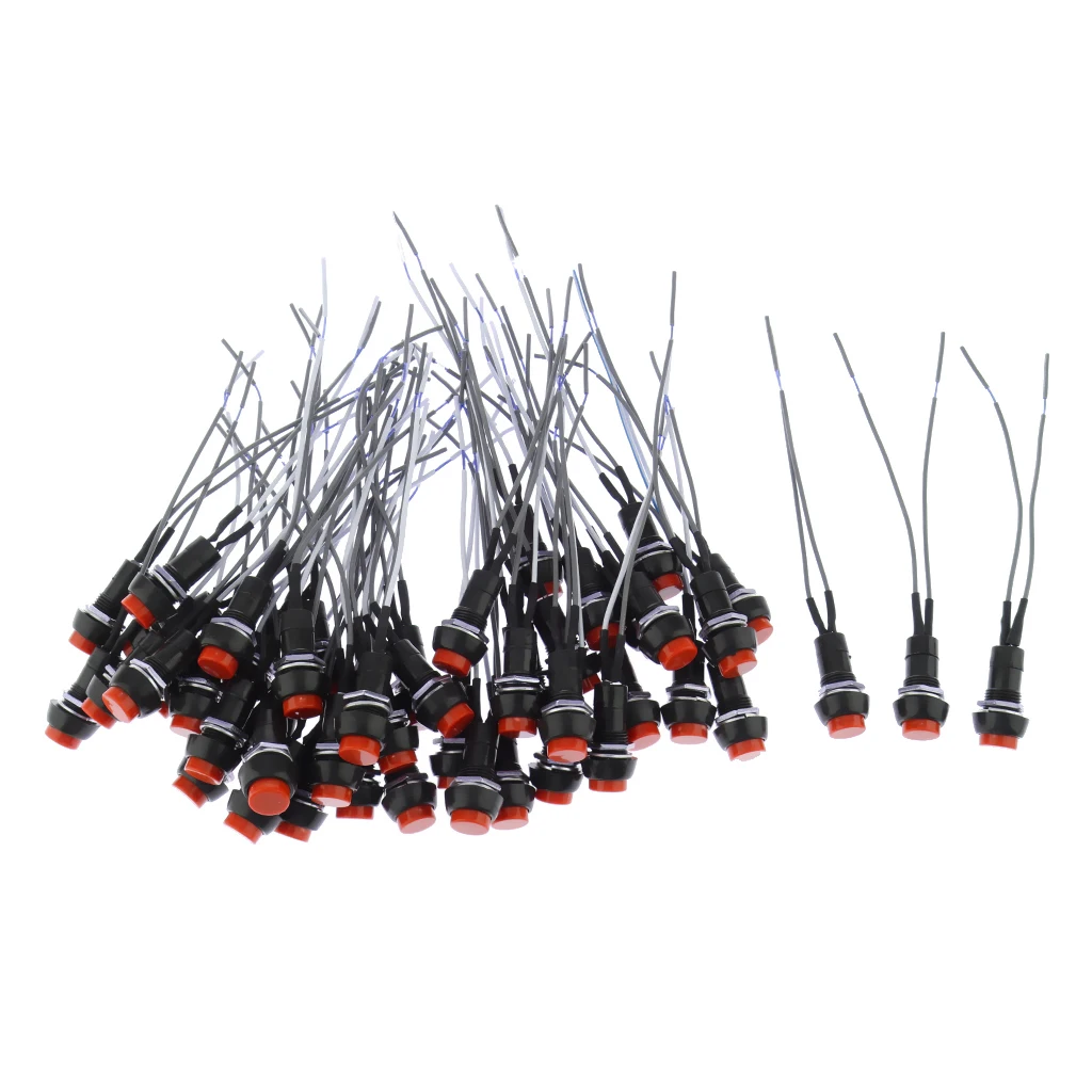 10mm Red Round Wired Car Horn Momentary Push Button Switch 50pcs for Car