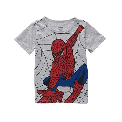 Летняя детская футболка для маленьких мальчиков; Модный двусторонний топ для девочек с изображением героев мультфильма «Супергерои», «Человек-паук», «Бэтмен»; детская одежда - Цвет: Gray Ordinary