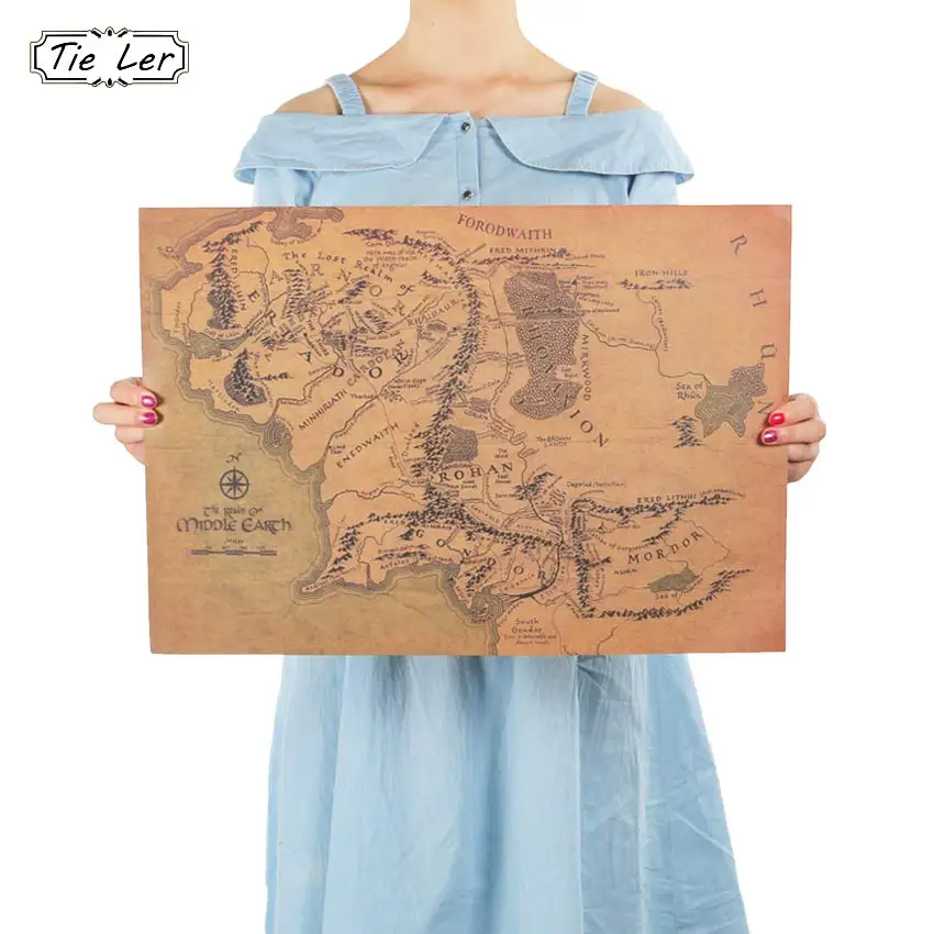 

Vintage Middle Earth Map On The Lord of The Rings Poster Home Decor Wall Sticker 51x35.5cm Retro Kraft Paper