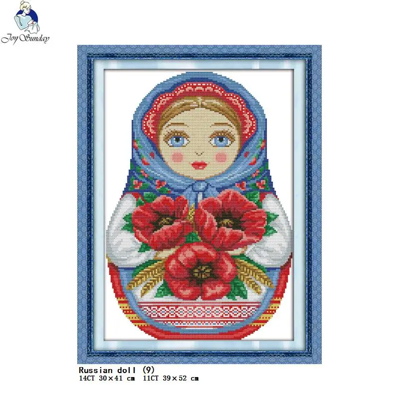 Cross Stitch Kit, Russian doll Series Cross Stitch Kits DIY Cartoon Character Pattern 14CT 11CT Count Canvas Printing Embroidery Needlework Crafts