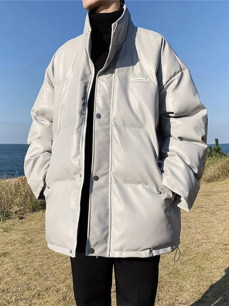 Japanese Style down Jacket Men's Large Size Loose Extremely Cold Clothing Fashion Brand Winter PU Leather Jacket Handsome