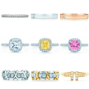

NEW Gift 925 Silver Fashion Protection Zircon Tif Ring Geometric Pink Yellow White Zircon Ring Jewelry Match World Jewelry