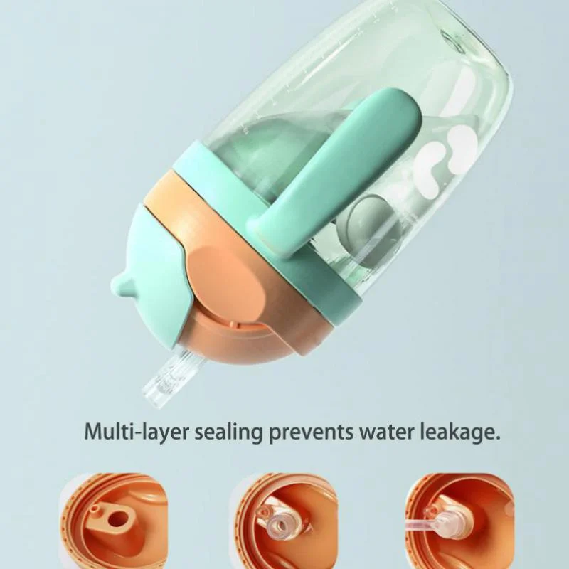 3 In 1 Child Water Bottle Baby Sippy Cups Anti-choked Kids Learning Drinking Leakproof with Spout & V-Straw & Sling