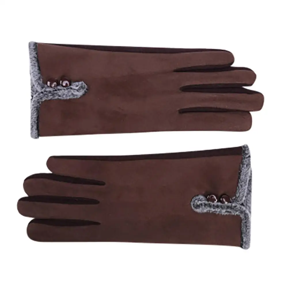 Brown Женские зимние перчатки, черные, плотные, теплые, с сенсорным экраном, на весь палец, перчатки, варежки, Luvas Guantes Mujer - Цвет: Brown