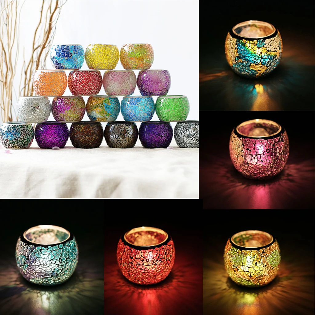 Wedding Party Dining Mosaic Amber Glass Candle Holder Tea Light Candelabra Bowl Candleholder Wedding Decor Home Tabletop