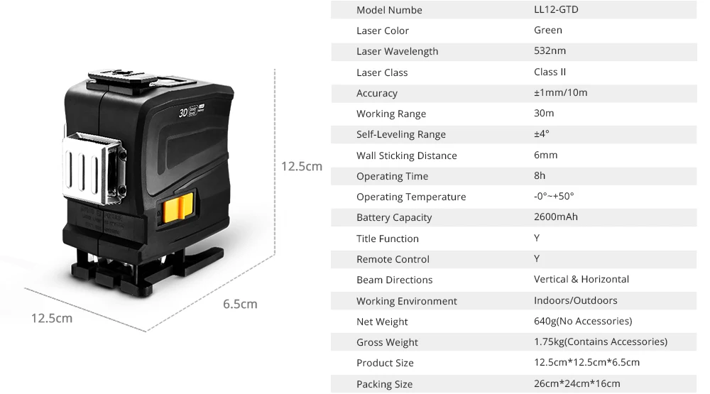 Deko LL12-GTD laser nível 12 linhas 3d