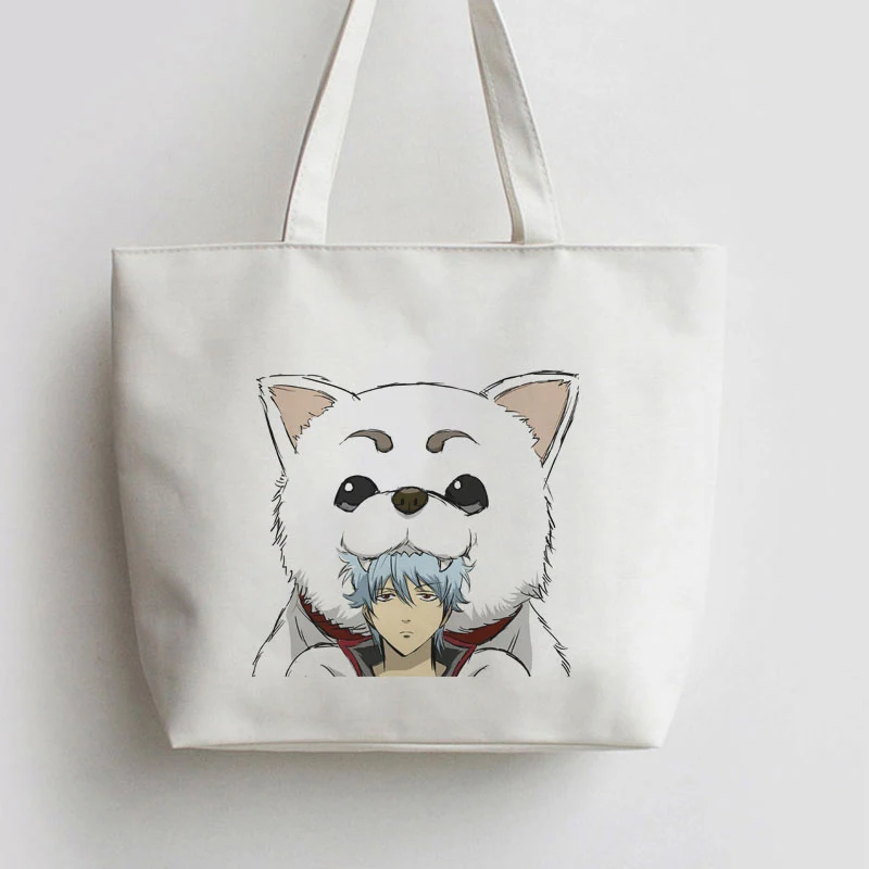 Холщовая женская сумка тоут с рисунком аниме GINTAMA Sadaharu складная для хранения