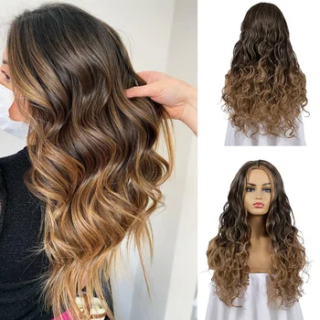 

DANBO black gradient brown water wave hairstyle women synthetic wig cosplay wig heat-resistant daily wig