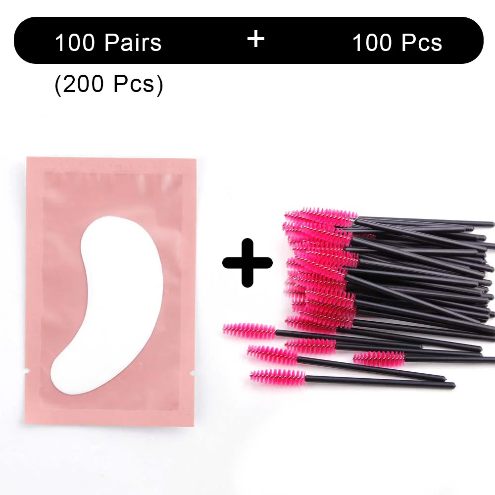 Pink Pad RRed Brush 100 накладные ресницы для наращивания патчи и 100 шт ресницы щеточки Одноразовые индивидуальные под накладки для ресниц Красота Макияж - Цвет: Pink Pad RRed Brush