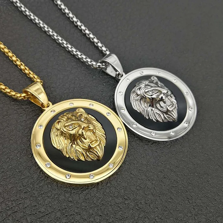 

Hip Hop round Lion Necklace Stainless Steel Gold silver Color Punk Animal Lion Head Pendant Necklace For Men Jewelry S0536