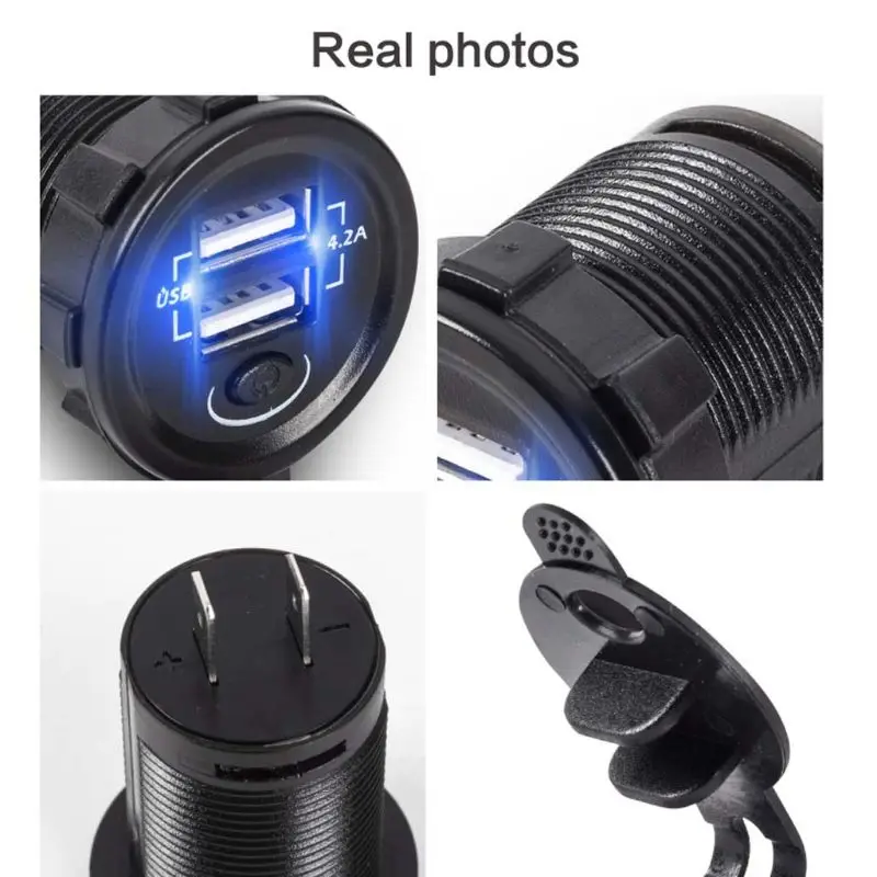 12 V-24 V Dual USB Автомобильное зарядное устройство 5V 2.1A автомобиля Зарядное устройство адаптер с вкл/выкл переключатель Мощность волоконно оптический кабель для автомобиля Мотоцикл смарт-чехол для телефона