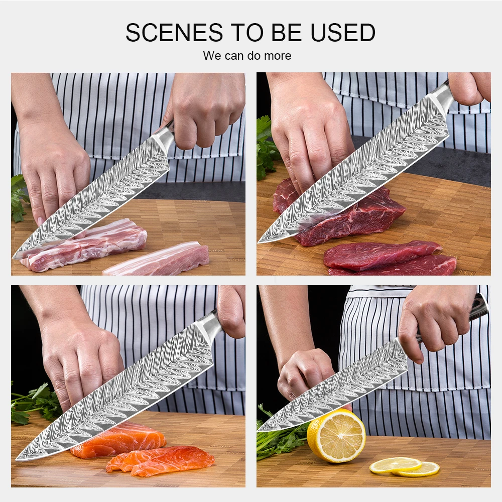 XYj абсолютно набор ножей из нержавеющей стали, 6 шт., поварские ножи, кухонный Магнитный нож, для мяса, рыбы, овощей, с деревянной ручкой, режущий инструмент