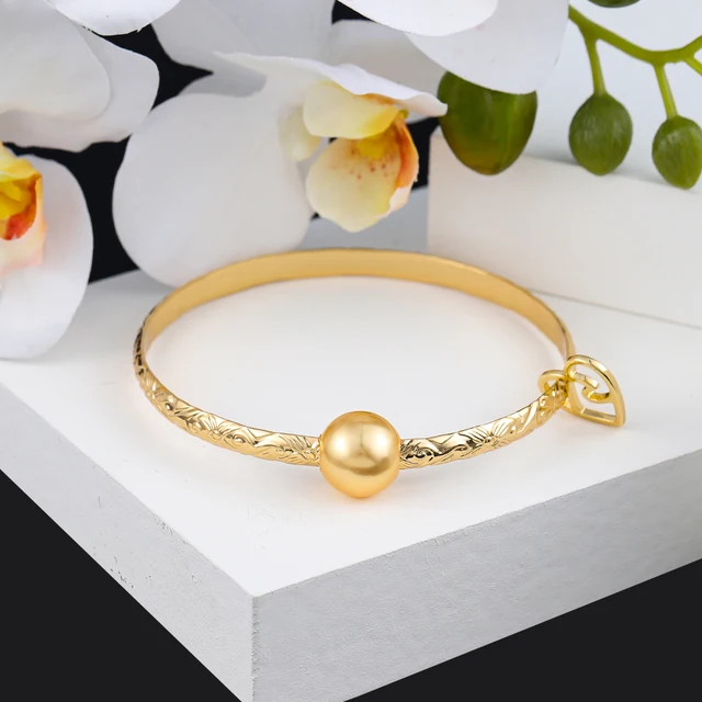 Hawaiian Women's Hand Bangle Bracelets Love Heart Purple Pink Pearl Gold Wedding Charm Bracelet Bangles Jewelry for Women 2021 SL2172GOYE