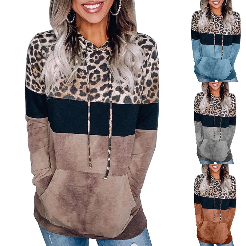 

2020 European And American Leopard Print Pullover Hoodie Long Sleeve Sanitary Women Hoodie Women
