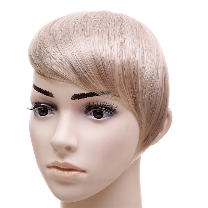 Женские синтетические волосы с боковой частью, блонд, прямые челки, удлинение для девочек, темно-коричневые бахромы, высокотемпературное волокно