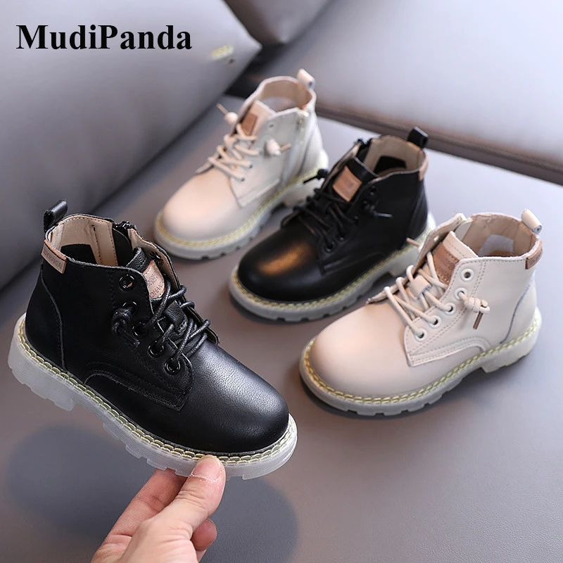 

MudiPanda Children's Martin Boots Genuine Leather 2020 New 1-15 Years Old Girls Soft Sole Boys Boots British style