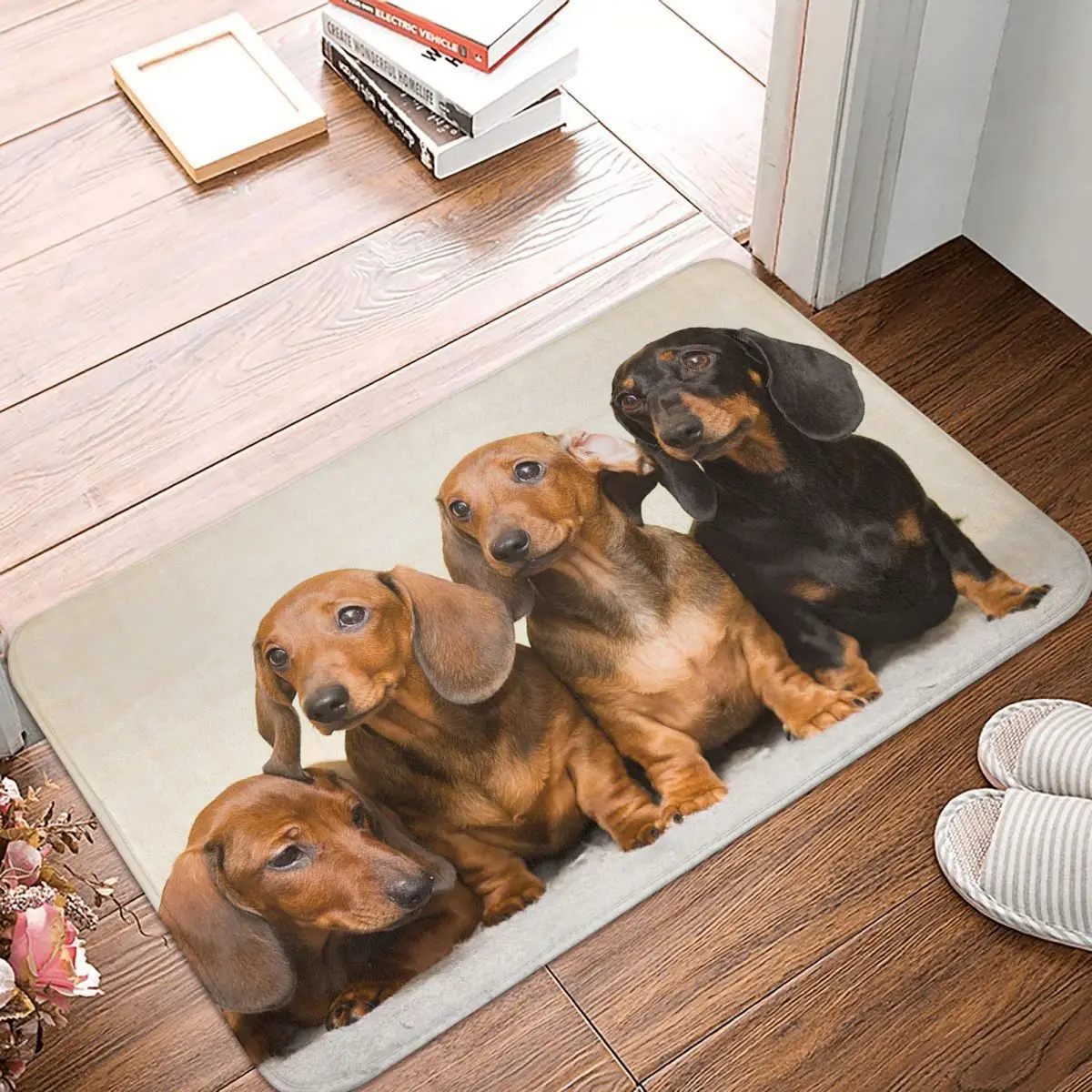 Wiener Dog Dachshund Portrait Pastel Pattern Print Floor Mat