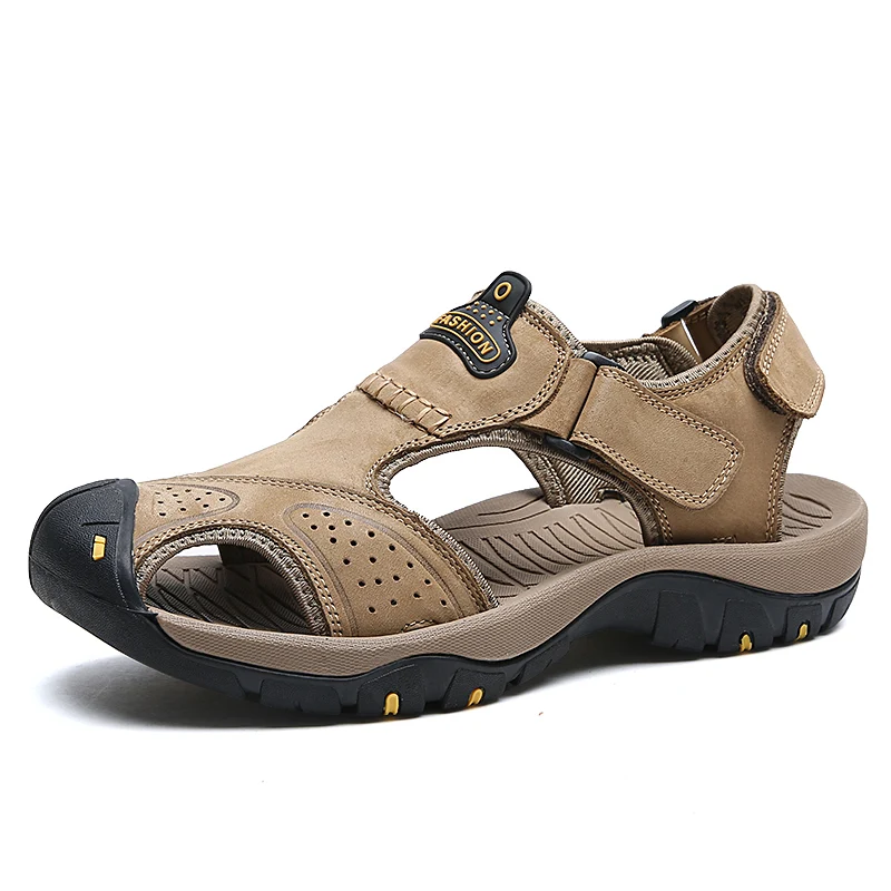 Summer Mens Sandals Genuine Leather Breathable Soft Mens Beach Sandals Luxury Handmade Sandals Roman Platform Outdoor Slippers