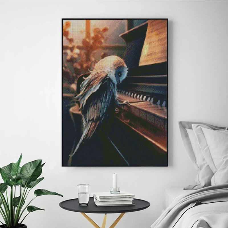 Birds 5D Diamond painting, cross stitch kit, full embroidery, square, piano, music, crafts, landscape, home decoration
