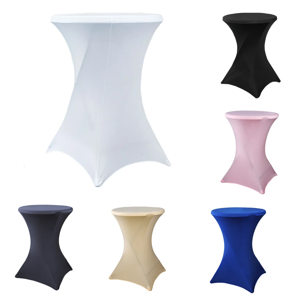 Anti-dirty Stretch Round Tablecloth Elastic Cocktail Table Cover Polyester Table Cloth Bar Hotel Wedding Party Table Cover Decor