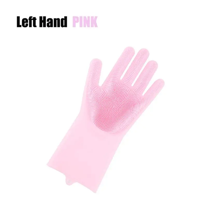 Pink Left hand 1 шт. перчатки для мытья посуды из силикона, волшебные перчатки для мытья посуды, перчатки для чистки посуды с чистящей щеткой, кухонные перчатки для мытья посуды - Цвет: Pink Left hand