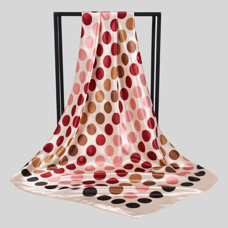 BYSIFA Winter Men Women Black khaki Pink Silk Scarf 90*90cm All-Match Pollka Dot Big Square Scarves Wraps Muslim Headkerchief 2