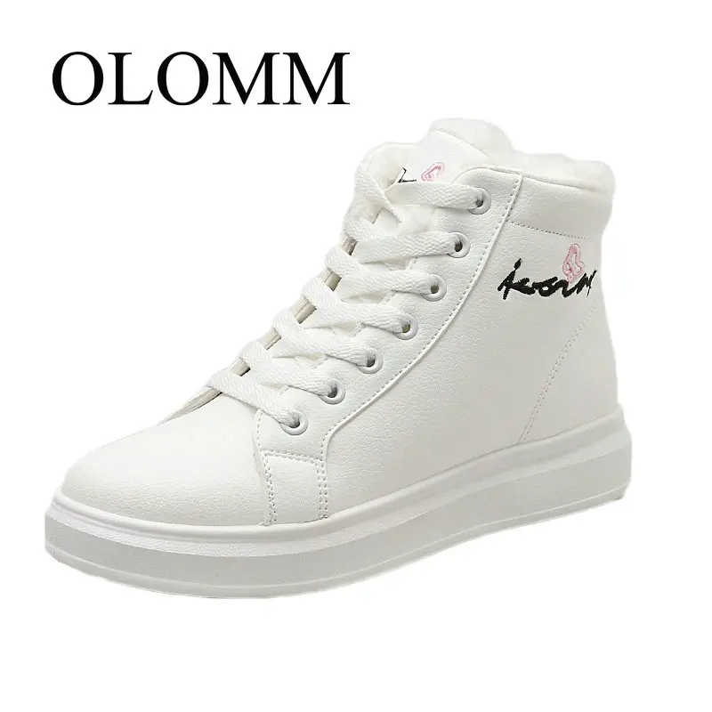

OLOMM 2019 female winter new short boots wild short tube non-slip tie winter plus velvet warm cotton shoes LL-193