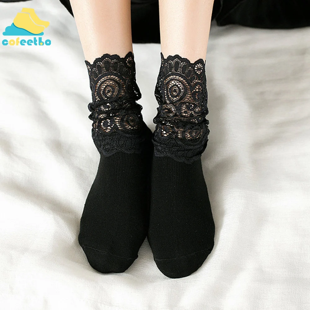 

1 Pair women fashion Sexy Lace Black Mesh Long Socks Cotton Women Soft Breathable Elastic Elegant Wild Stackable Socks