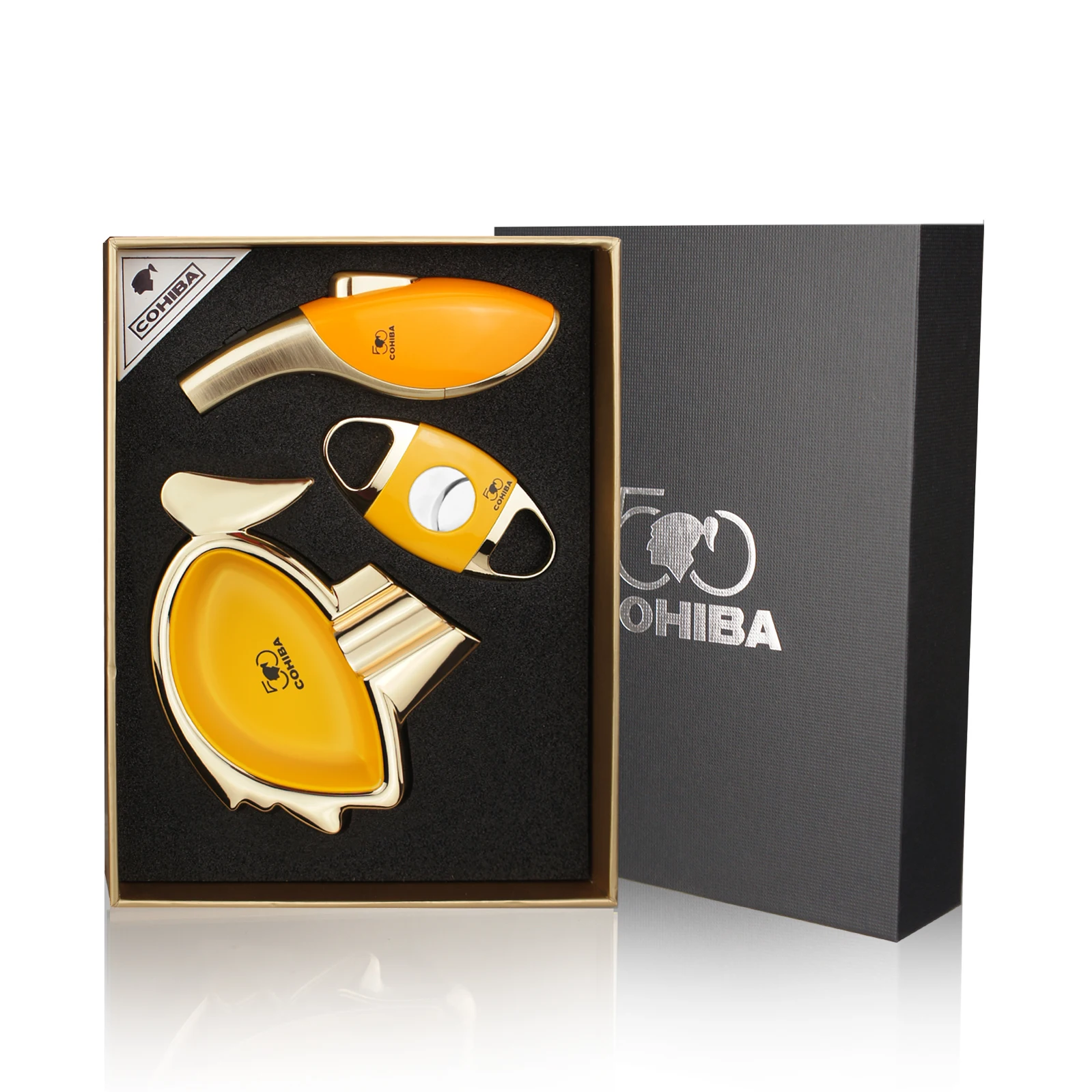 Пепельница COHIBA для сигар ветрозащитная зажигалка струйное пламя набор