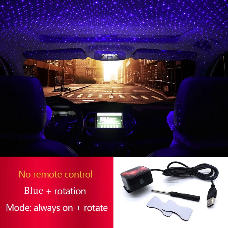 12V USB интерьер автомобиля атмосферу светильник s автомобилей проектор декоративные коробки подлокотника Звезды Луна звездное небо светильник par DJ красного цвета с рисунком звездочки лампа - Испускаемый цвет: No Remote Blue 1set
