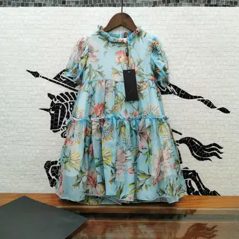 

2020 New Summer luxury brand design Girl Fashion Floral Princes short sleeve Tutu Dress kids children dress 2-8y with LOGO