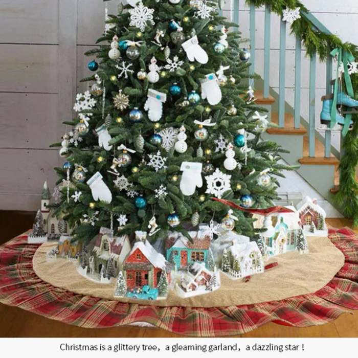 Christmas Tree Cover Skirt Foot Plaid Decoration 120cm for Home Holiday Party PAK55