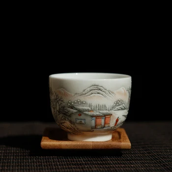 

Hand-painted High-grade Famille Rose Snow-covered Landscape Antique Ceramic Tea Ware Pu'er Kongfu Tea Cup