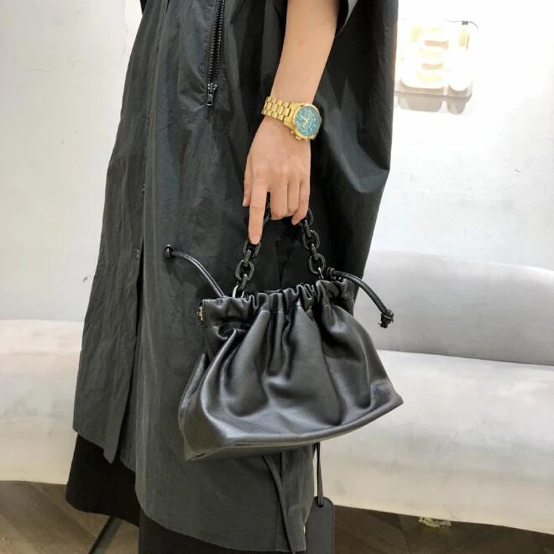 Fashion Trend Ladies Small Hand Bag Genuine Leather Korean Solid Personality String Crossbody Chain Shoulder Handbag |