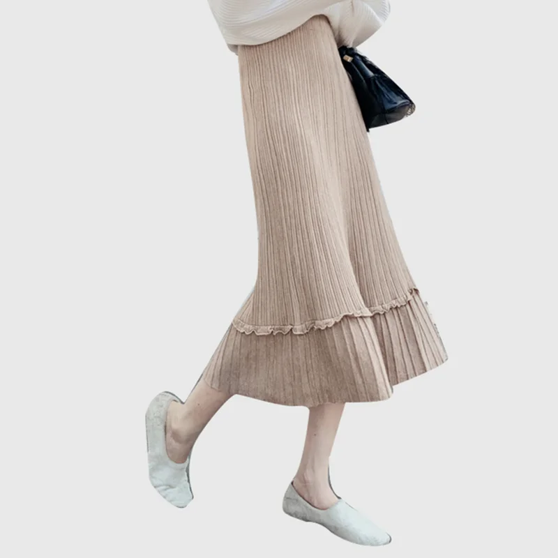 Korean style high waist knitted skirt streetwear autumn long skirt plus size winter long skirts long skirts for women
