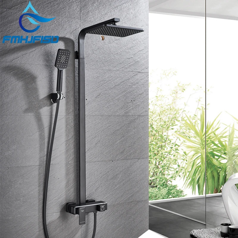 FMHJFISD Роскошный Матовый Черный хромированный смеситель для душа ванной комнаты с