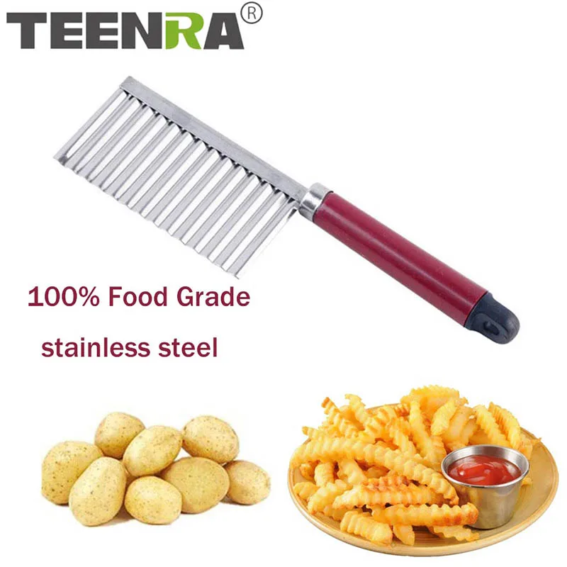 

"TEENRA Stainless Steel Potato Chip Knife Frech Fry Cutter Commercial Cutter Slicer Kitchen Vegetable Chip Knife Cooking Tools