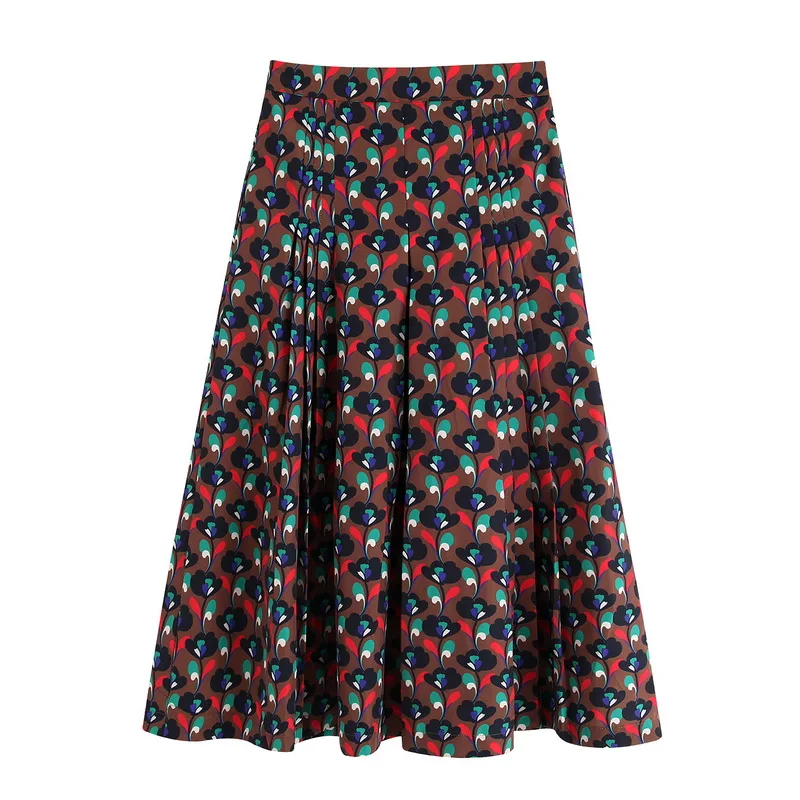Женская плиссированная юбка осень Новая модная винтажная Цветочная печать Современная Дамская длинная юбка