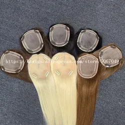 K.S WIGS 16inch 12.5*15cm Straight Topper Wigs 150% Density Mono Base Remy Human Hair Toupee Clip In Hairpieces For Women 85g