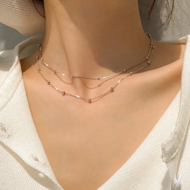 925 Sterling Silver Round Pendants Bead Chain Necklace Snake Chain Choker Shiny Cute Girl Gift Fine Jewelry pendant necklace silver necklace silver pendant
