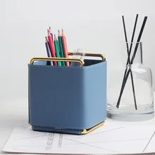 

4 Colors Leather Iron Storage Basket Box Pen Holder With Handle Living Room Desktop Cosmetic Makeup Brush Organizer Box