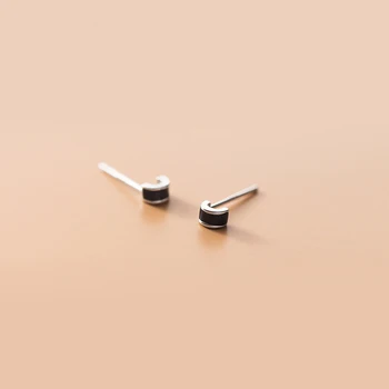 

MloveAcc Real 925 Sterling Silver White/Black Enamel Half Circle Stud Earrings for Girl Silver Jewelry