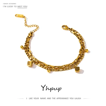 

Yhpup High Quality Stainless Steel Layered Bracelet for Women Temperament Golden Metal Chain Bracelet Jewelry браслеты женские