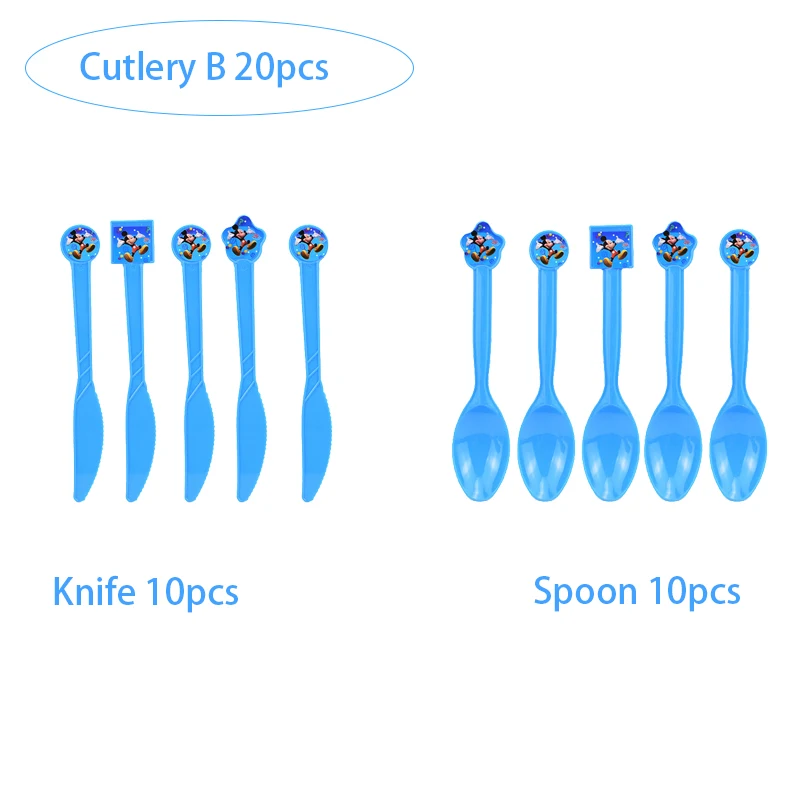 Микки Маус тема вечерние стакан с соломинкой тарелка воздушный шар салфетки попкорн коробка баннер для вечеринки в честь Дня Рождения украшения детский Душ Поставки - Цвет: Cutlery B 20pcs